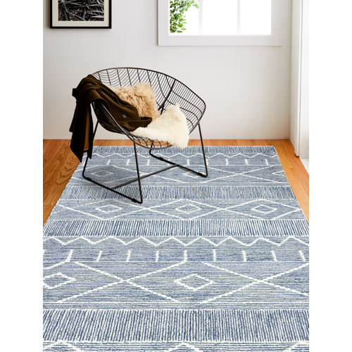 Foundry Select Johannes Geometric Handmade Tufted Wool Blue Area Rug